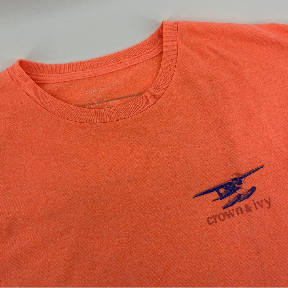 Crown & Ivy Mens L Salmon Short Sleeve Above The Clouds Coastal T-Shirt Orange